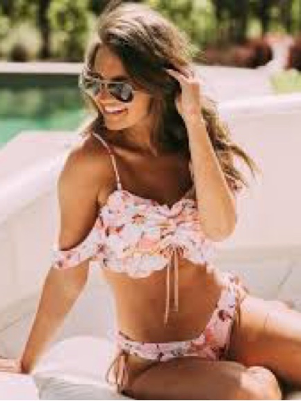 P2F Floral Pink Off-Shoulder Ruffle Bikini Set - Women Swim